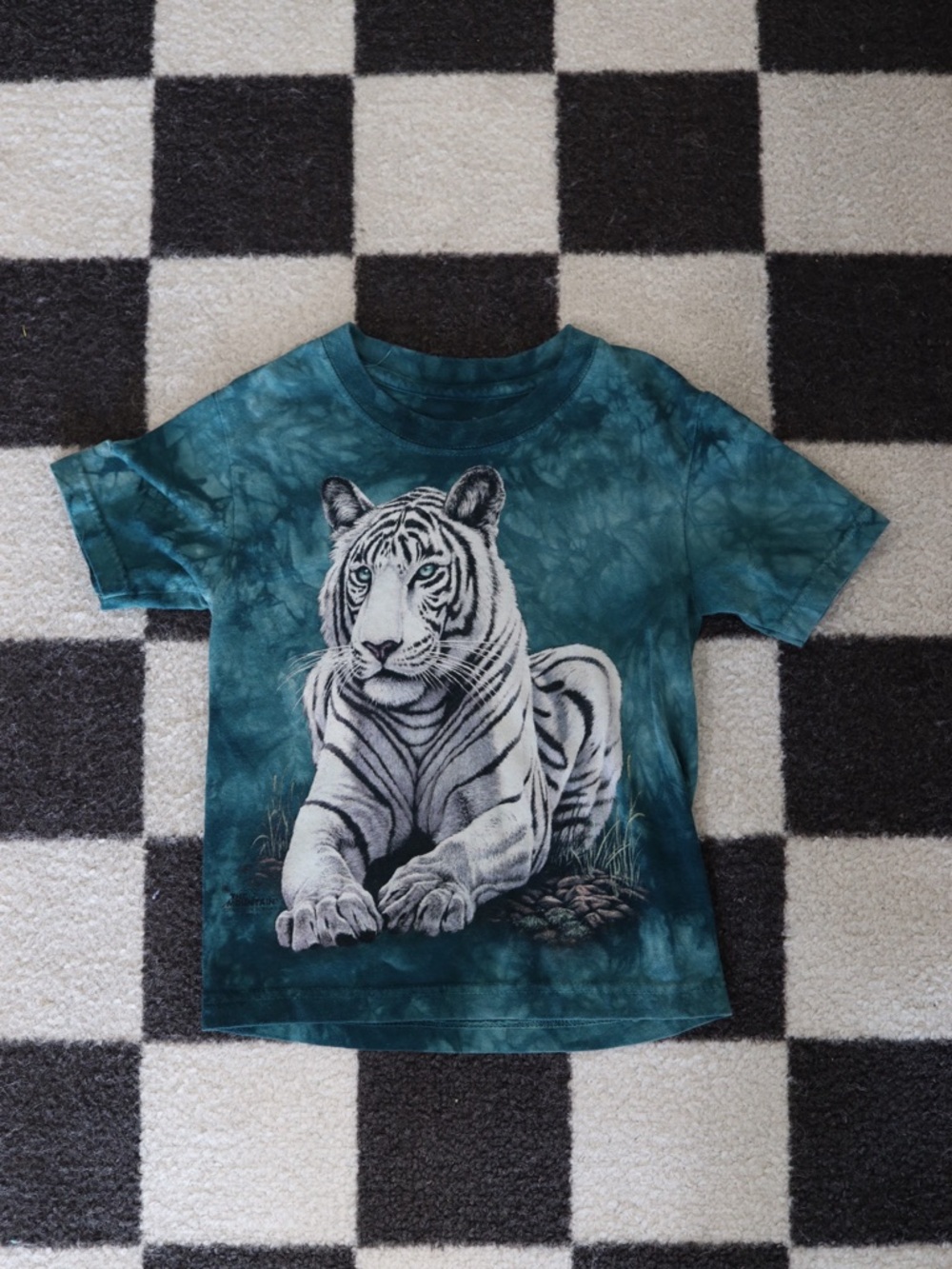 The Mountain Teal Tie-Dye White Tiger Kids Tee